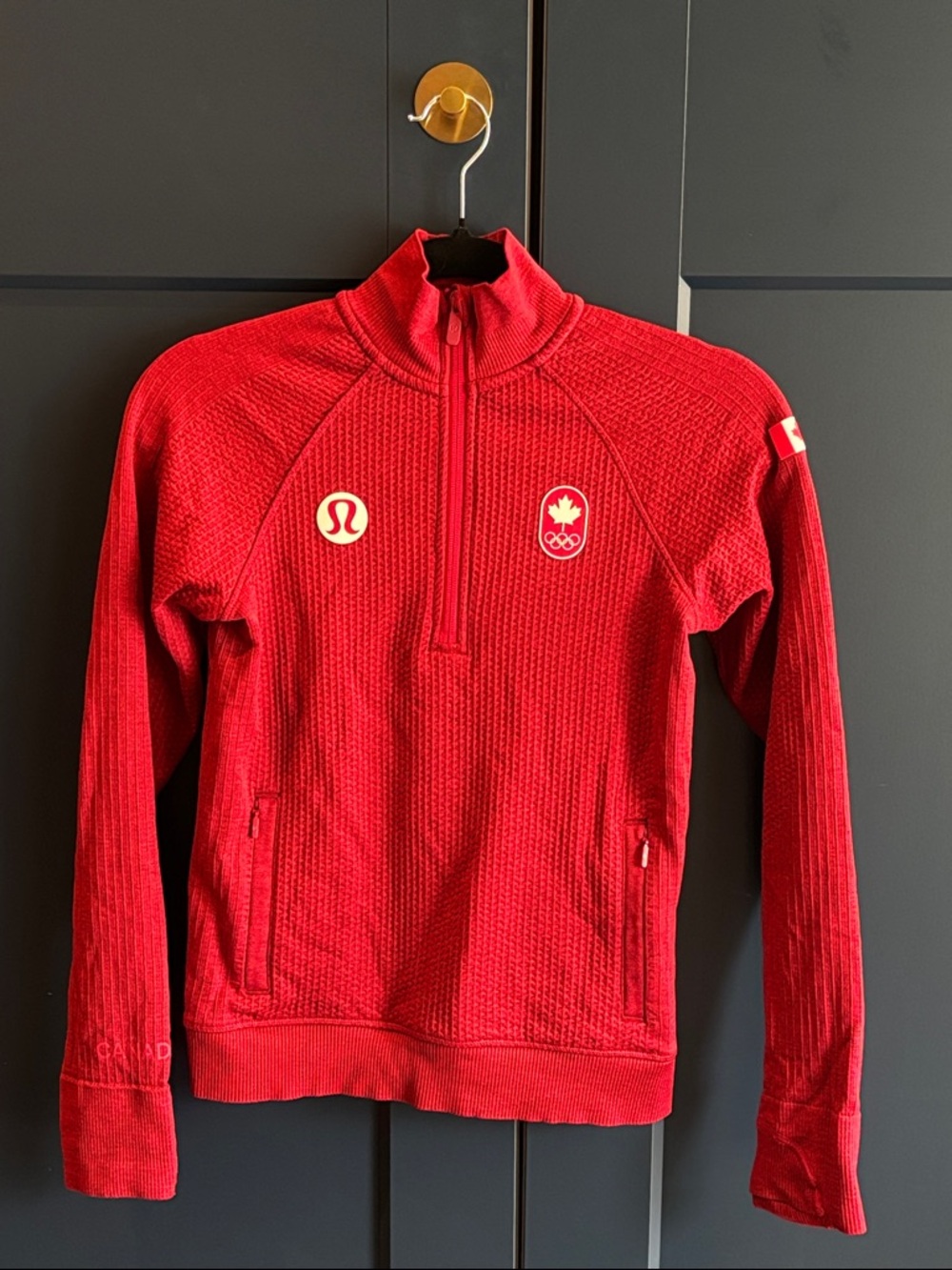 Lululemon Women's Red Half-Zip Pullover with Canada's Olympic Team Logo